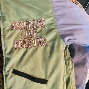 Assholes Live Forever brand bomber jacket with hood. Like new